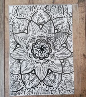 A5 Lino Print - Mandala (On Black Paper)