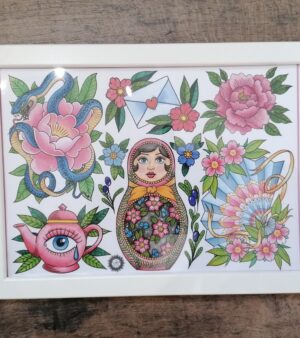 Framed A4 Print - Tattoo Flash (Pink Collection)