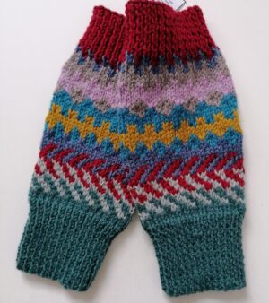 Hand Knitted 100% Wool Ankle/Wrist Warmers - Teal, Red, Mustard Yellow Colours