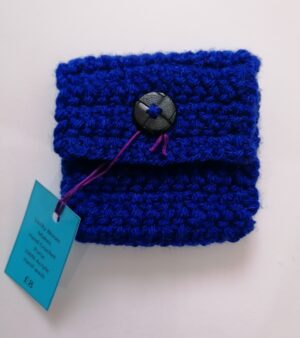 Hand Crochet Purse - Blue w/Black Button(100% Acrylic Wool)