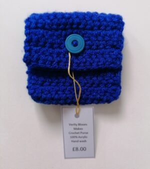Hand Crochet Purse - Blue w/Blue Button(100% Acrylic Wool)