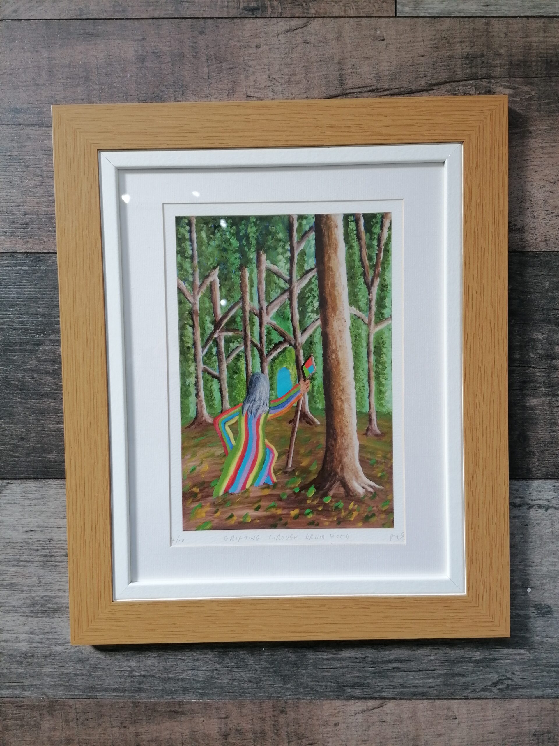 Framed A4 Giclee Print - "Drifting Through Druid Wood" By Artist Paul Saville (Natural Wood Effect Frame)