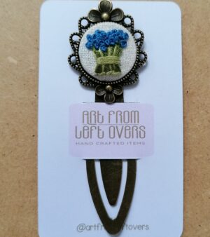 Original Embroidered Blue Floral Bookmark with Metal Clip-On (Various Designs)