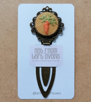 Original Embroidered Wonky Carrot Bookmark with Metal Clip-On