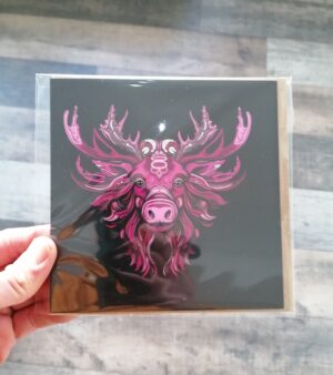 Square Greeting Card - Stag (Pink Colour)