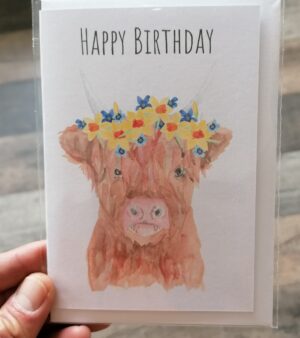 A6 Greeting Card - Happy Birthday (w/Highland Cow)