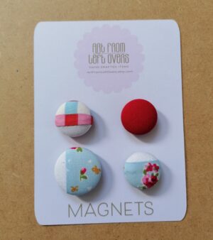 Set Of 4 Round Fabric Fridge Magnets - Pink, Red And Blue Colours
