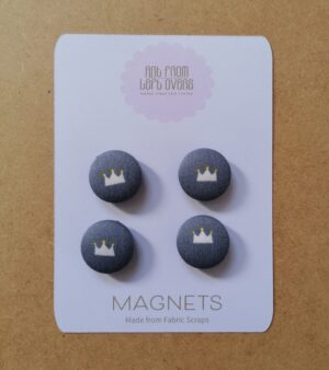 Set Of 4 Round Fabric Fridge Magnets - Grey with Crown Design