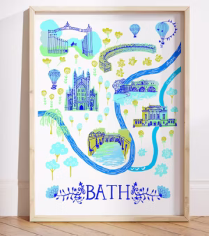 A3 Giclee Print - Bath Map (Blue) BBAP23