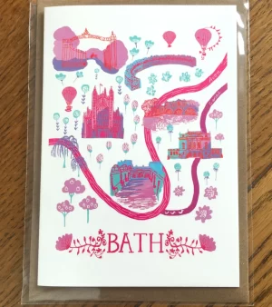 A6 Greeting Card - Bath Map (Pink) BMGB23P