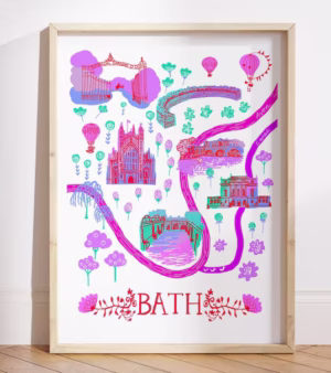 A3 Giclee Print Unframed - Bath Map (Pink) BPAP23