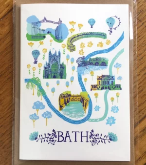 A6 Greeting Card - Bath Map (Blue) BMGB23B