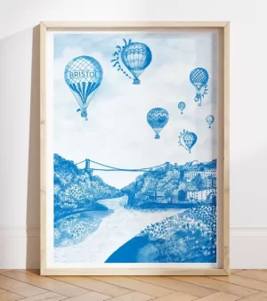 A3 Giclee Print Unframed - Bristol Clifton Suspension Bridge (Blue) BSAB23