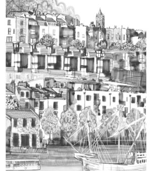 A3 Giclee Print Unframed - Bristol Rainbow Houses (Grey) BRAC23