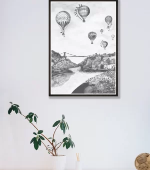 A4 Giclee Print Unframed - Bristol Clifton Suspension Bridge (Grey) BSAB23