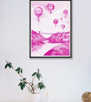 A3 Giclee Print Unframed - Bristol Clifton Suspension Bridge (Pink) BSAB23