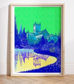 A3 Giclee Print - Wells Cathedral (Electric Blue) WBAP23
