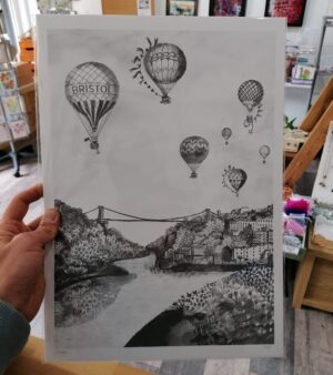 A3 Giclee Print Unframed - Bristol Clifton Suspension Bridge (Grey) BSAB23