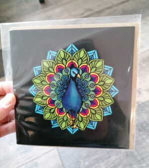 Square Greeting Card - Peacock w/ Leaves