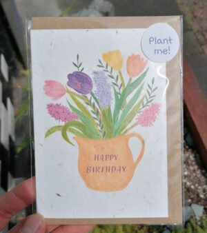 Plantable A6 Greeting Card - Spring Vase w/Happy Birthday Writing (GC046S)