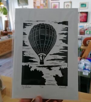 Original A5 Lino Print - "Big Balloon" (Black)