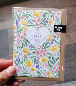 Plantable Greeting Card -Love You(Yellow & Purple Floral Design)