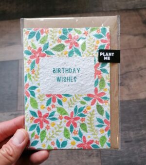 Plantable Greeting Card - Birthday Wishes(With Red Flowers and Green Leaves)
