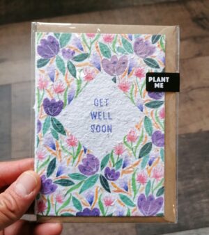 Plantable Greeting Card - Get Well Soon (Purple Floral Design)