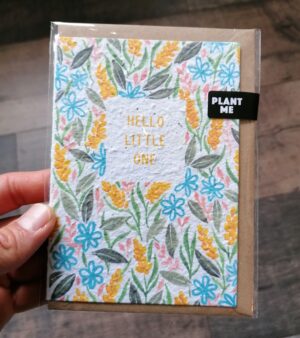 Plantable Greeting Card - Hello Little One (Yellow & Blue Floral Design)