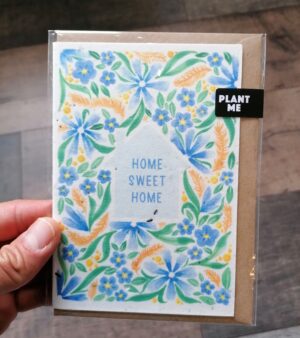 Plantable Greeting Card - Home Sweet Home (Blue Floral Design)
