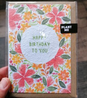 Plantable Greeting Card -Happy Birthday To You (With Red and Orange Flowers)