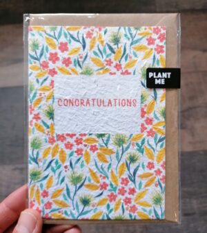 Plantable Greeting Card - Congratulations (Red Flowers and Yellow Leaves Design)