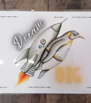 A3 Unmounted Open Edition Giclee Print - Flying Penguin with "Dream Big" Writing
