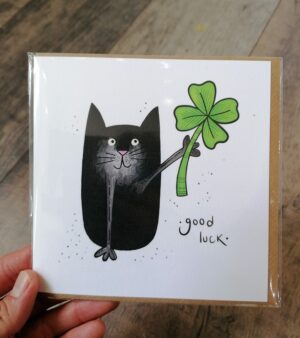 Square Greeting Card - "Good Luck" Black Cat 124086
