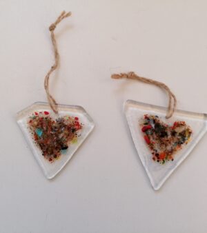 Handmade Glass Decorations - Heart in Triangle (Various Sizes and Designs)