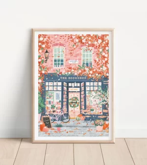Original Unframed A3 Print - The Bookshop (Autumn Scene)