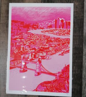 A3 Giclee Print Unframed - Tower Bridge, London (Pink) APEL25