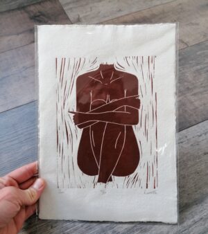 Original Limited edition A4 Lino Print - "Bare" (Brown Ink on Khadi Rag Paper)