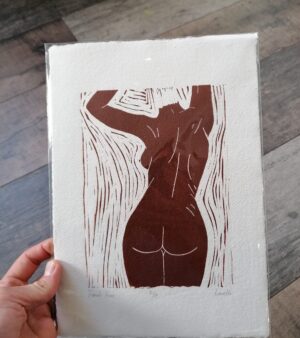 Original Limited edition A4 Lino Print - "Female Form" (Brown Ink on Khadi Rag Paper)
