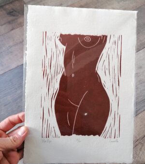Original Limited edition A4 Lino Print - "Hip Dips" (Brown Ink on Khadi Rag Paper)