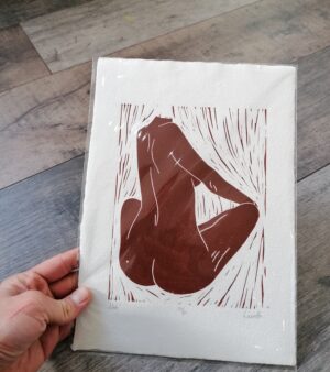 Original Limited edition A4 Lino Print - "Nude" (Brown Ink on Khadi Rag Paper)