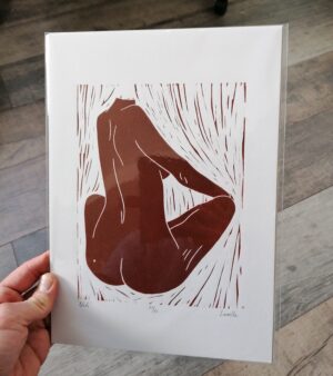 Original Limited edition A4 Lino Print - "Nude" (Brown Ink)