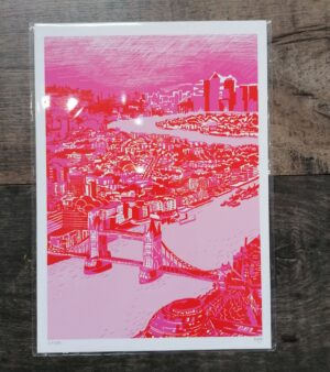 A4 Giclee Print Unframed - Tower Bridge, London (Pink) APEL25