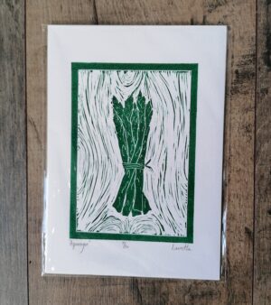 Original A5 Lino Print - "Asparagus" (Green Ink)