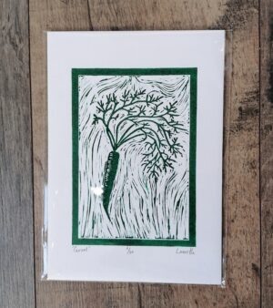 Original A5 Lino Print - "Carrot" (Green Ink)