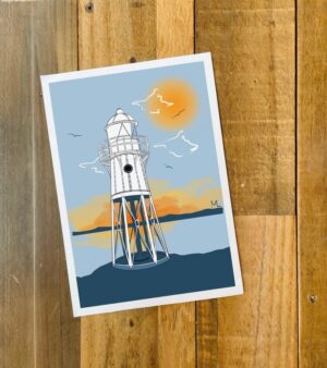 Original Unframed A4 Print - Black Nore Lighthouse (Blue Sky)