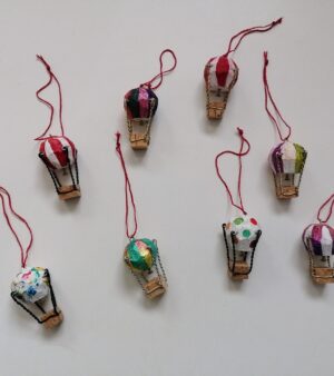 Mini Handmade Champagne Cork Ornamental Hot Air Balloon - (Height 5cm approx.) Various Colours