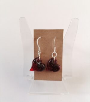 Dangly Glass Earrings - Red Hearts