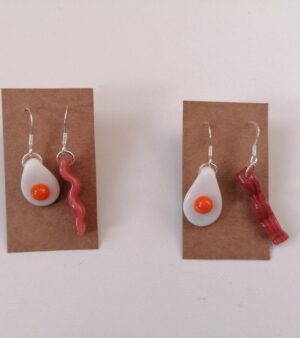 Dangly Glass Earrings - Fried Eggs & Bacon