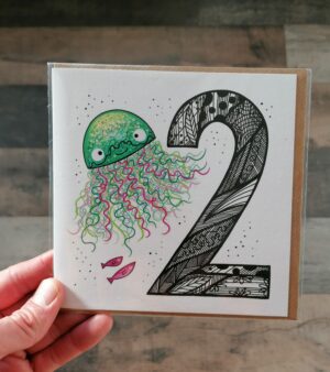 Square Greeting Card - Age 2 Card w/Jelly Fish 124096